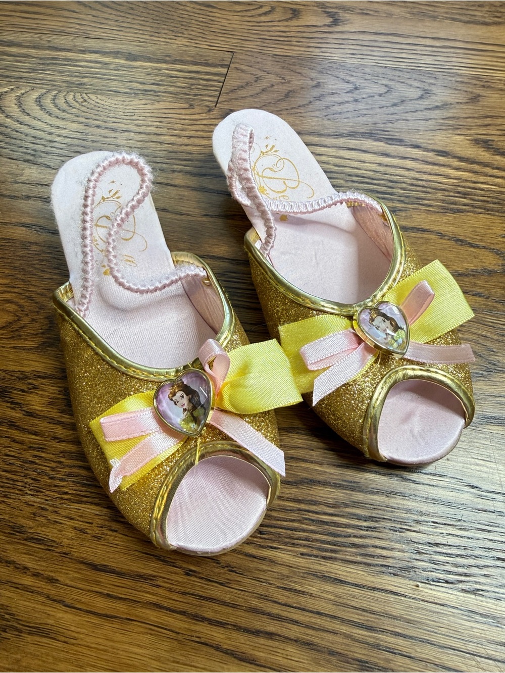 Disney Girls Princess Belle Beauty & the Beast Gold Glitter Dress Up Play Shoes
